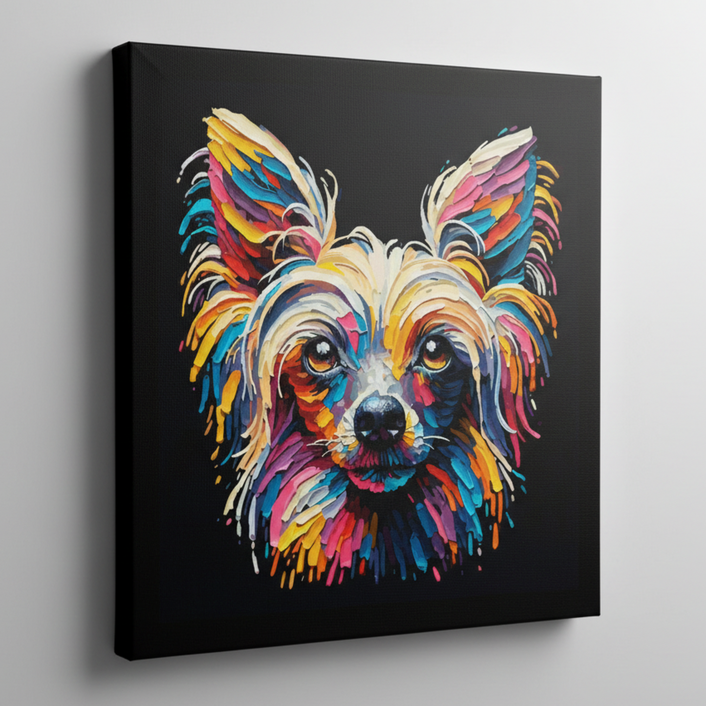 Colourful Chinese Crested dog portrait canvas - UK made vibrant pet wall art