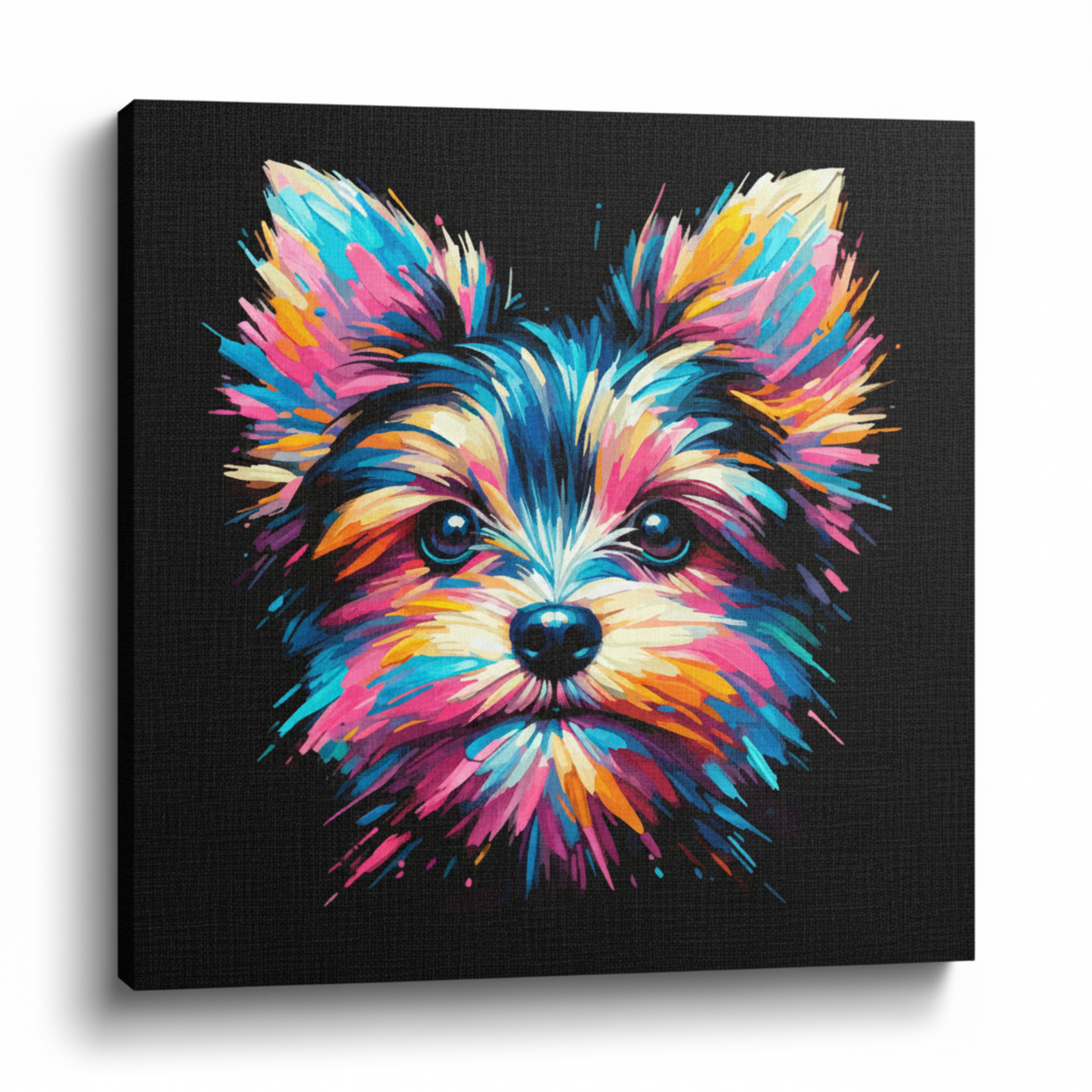 Colourful Chorkie dog portrait canvas print - UK made abstract pet wall art black background