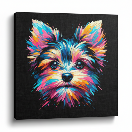 Colourful Chorkie dog portrait canvas print - UK made abstract pet wall art black background