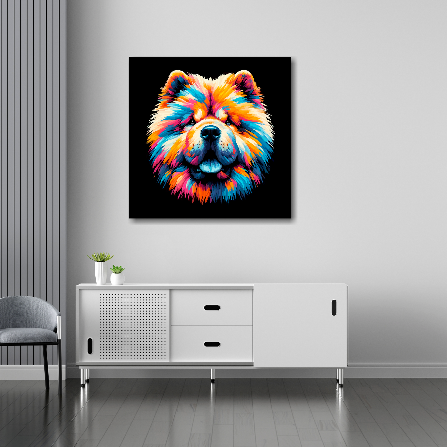 Chow Chow canvas 30x30 inches above sideboard - large dog portrait UK made