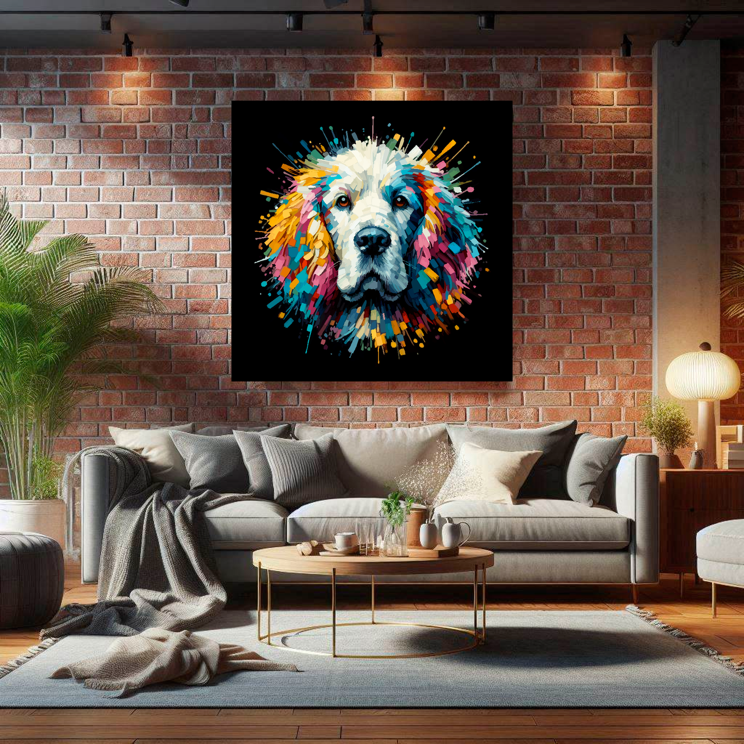 Clumber Spaniel canvas print - multi-coloured dog portrait wall art UK