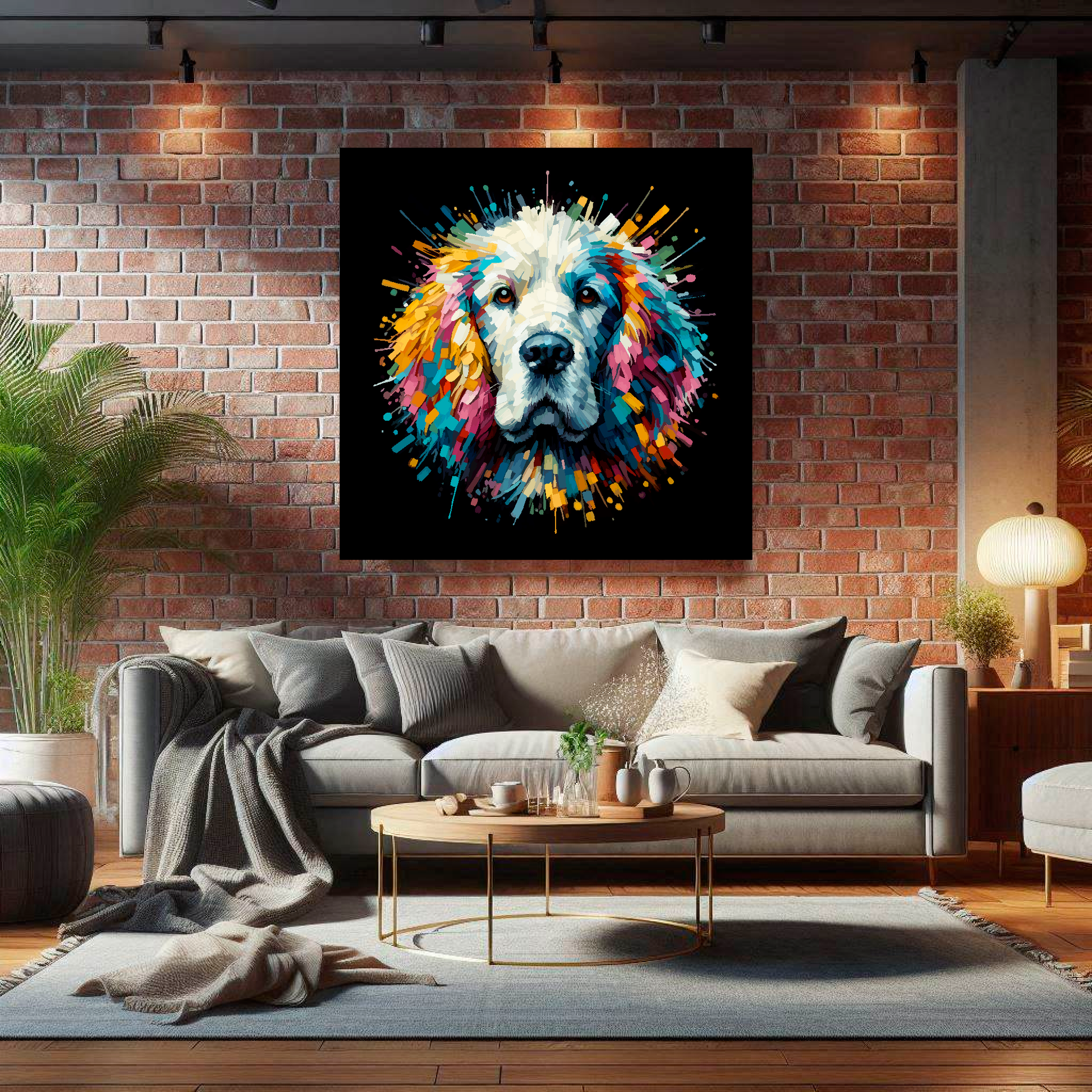 Clumber Spaniel canvas print - multi-coloured dog portrait wall art UK