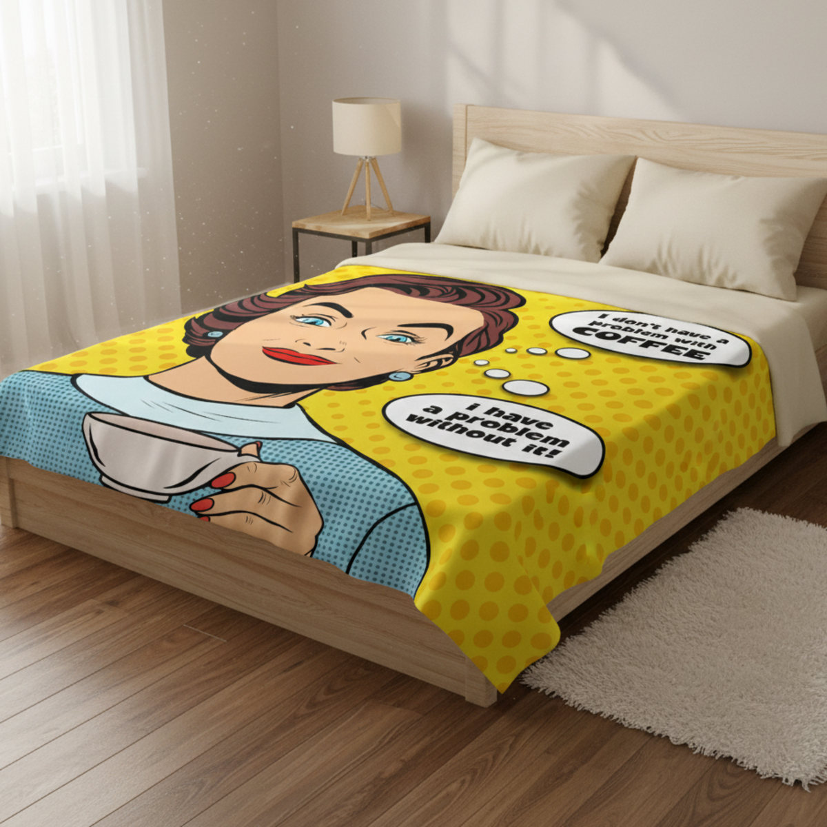  Luxury coffee fleece blanket draped on bed demonstrating generous coverage and cosy comfort