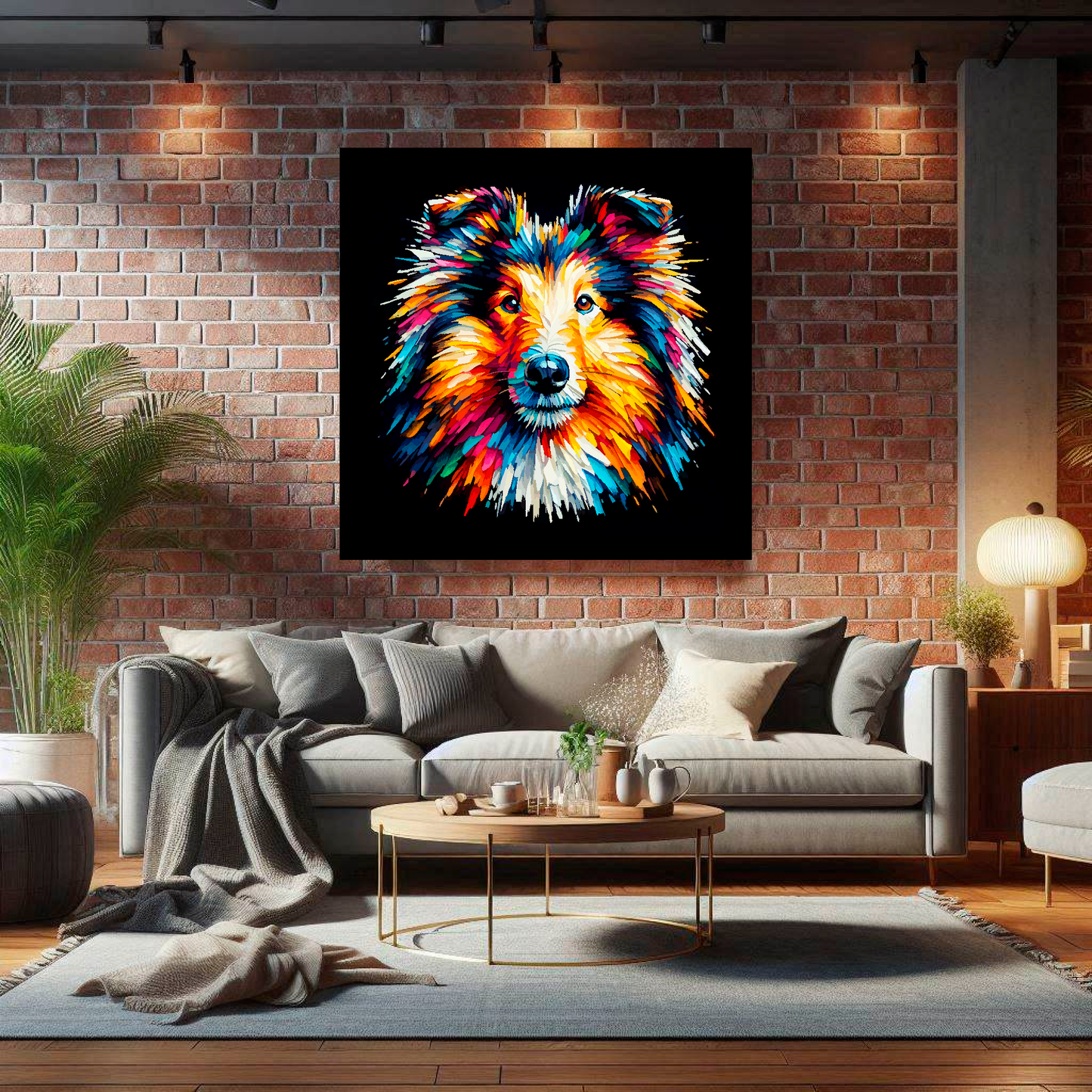 Rough Collie canvas print - multi-coloured dog portrait wall art UK