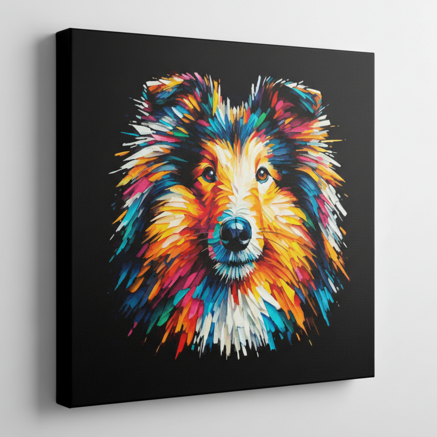 Colourful Rough Collie dog portrait canvas - UK made vibrant pet wall art
