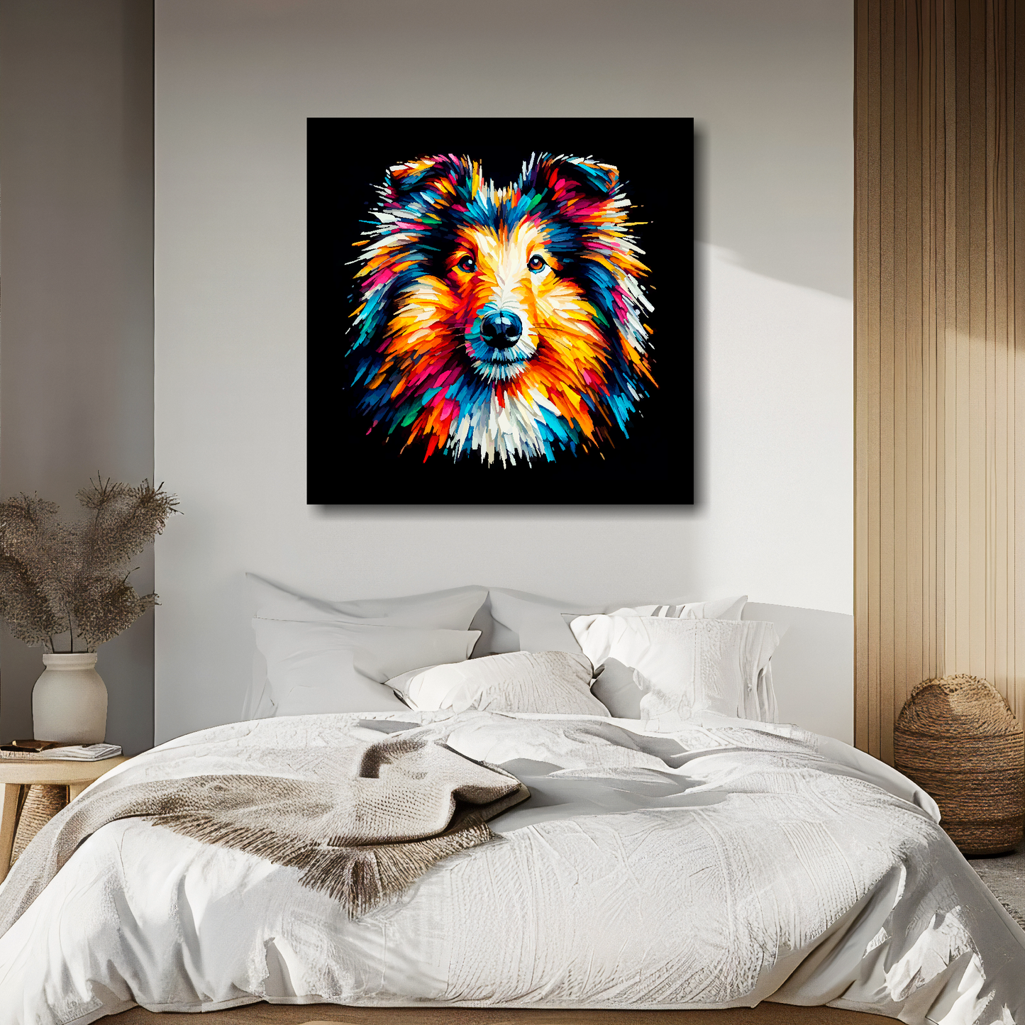 Rough Collie dog canvas - vibrant abstract pet portrait UK made