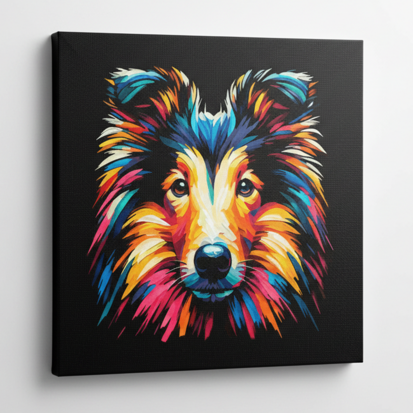 Colourful Smooth Collie dog portrait canvas print - UK made abstract pet wall art black background