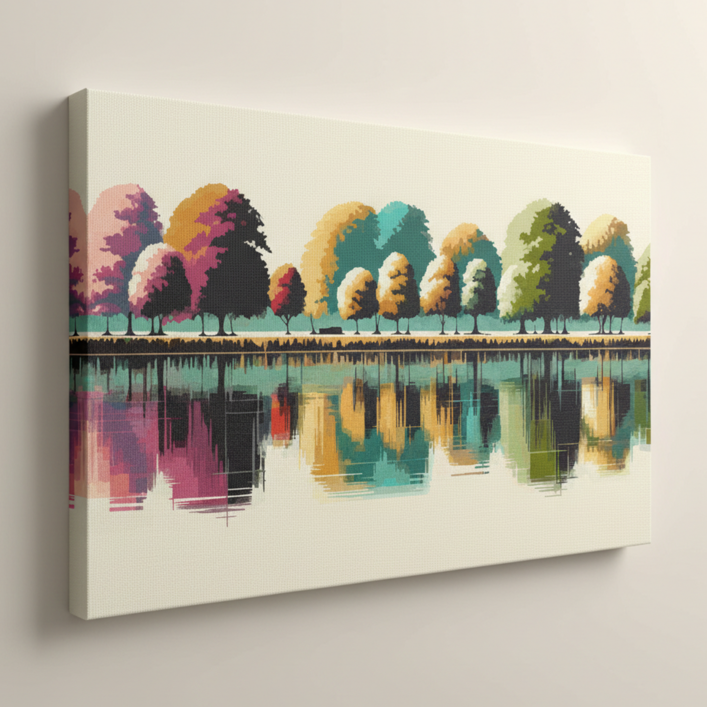 Colourful cream reflections landscape canvas print - UK made abstract scenic wall art