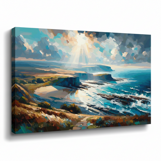 Colourful Cumbria coast landscape canvas print - UK made abstract coastal wall art