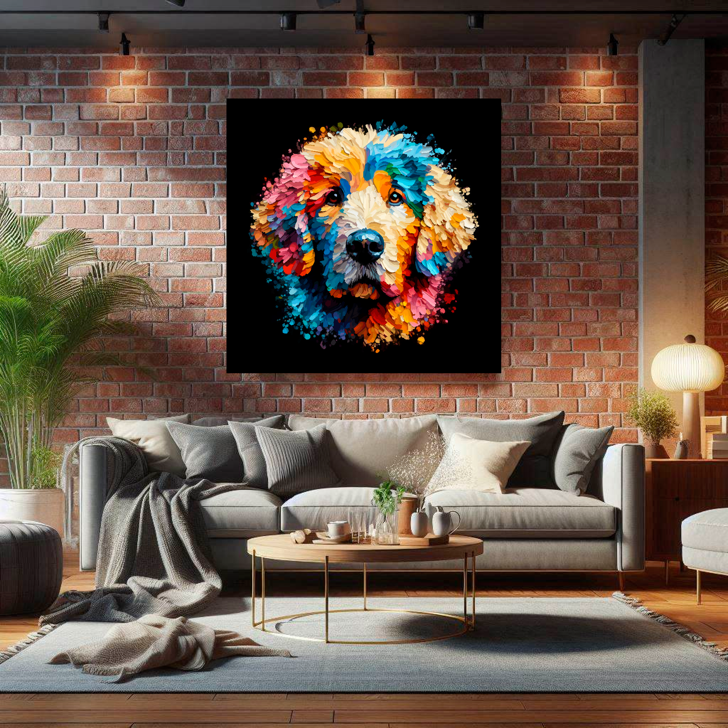 Curly Coated Retriever canvas print - multi-coloured dog portrait wall art UK