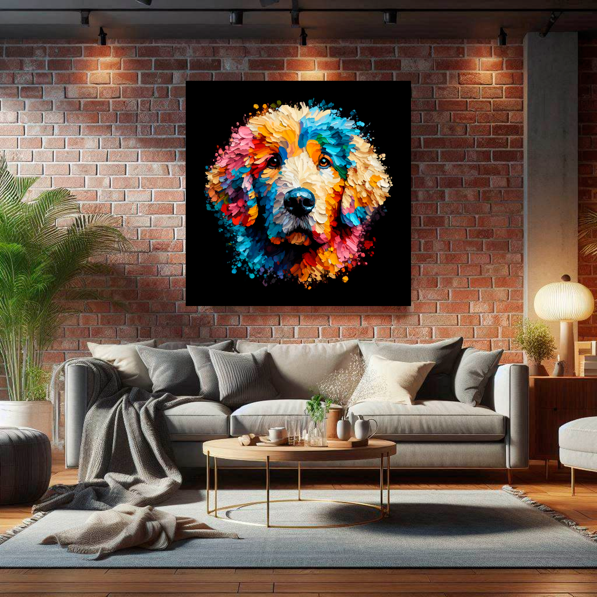 Curly Coated Retriever canvas print - multi-coloured dog portrait wall art UK