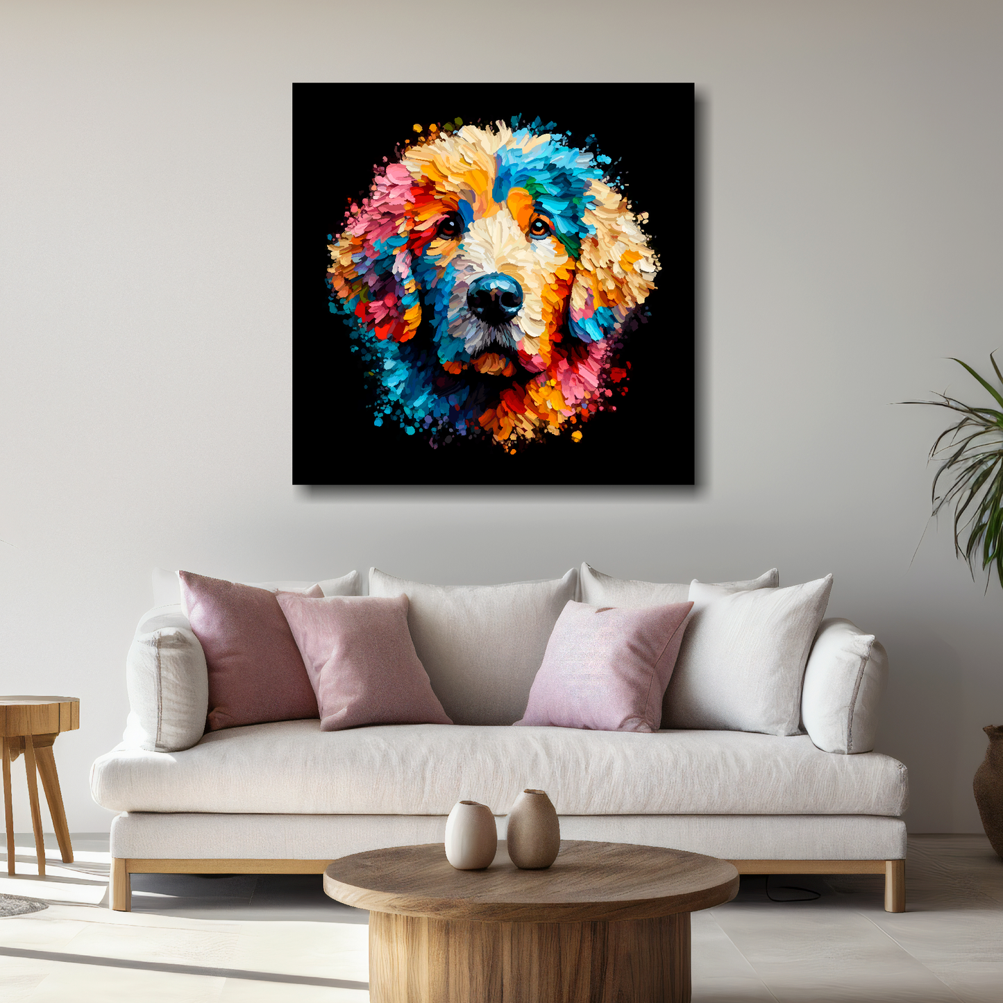 Large Curly Coated Retriever portrait canvas - colourful dog wall decor UK