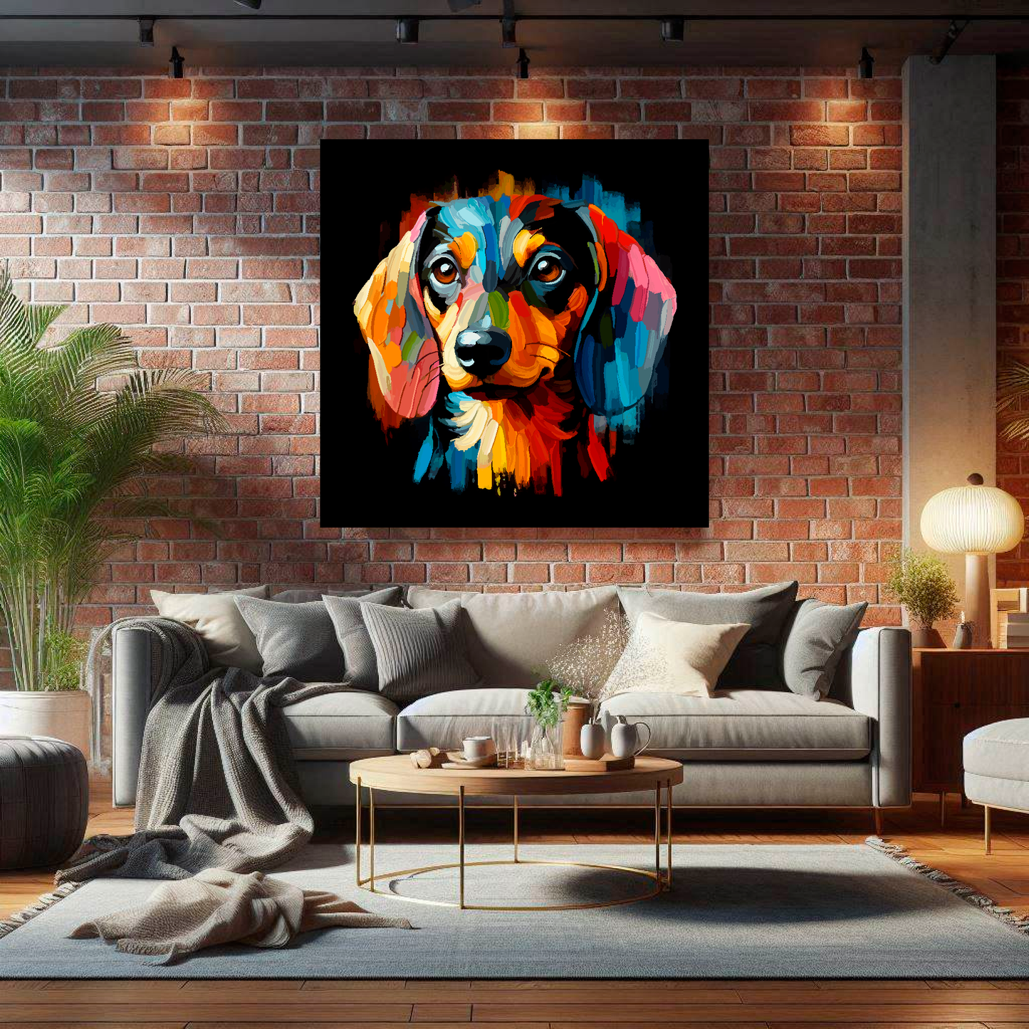 Dachshund canvas print - multi-coloured dog portrait wall art UK