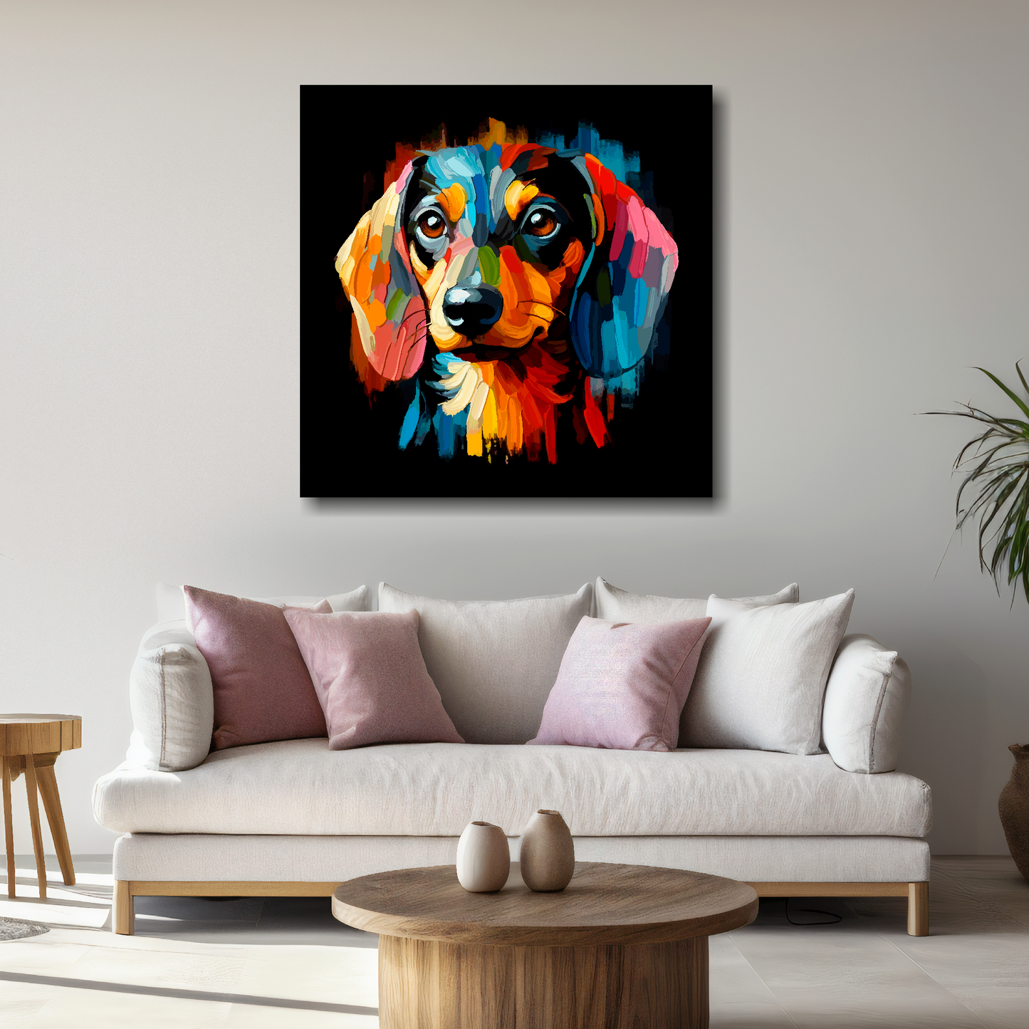 Large Dachshund portrait canvas - colourful dog wall decor UK