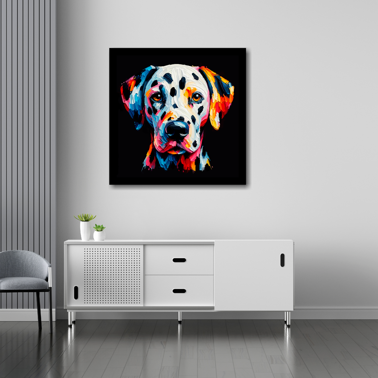 Dalmatian canvas 30x30 inches above sideboard - large dog portrait UK made