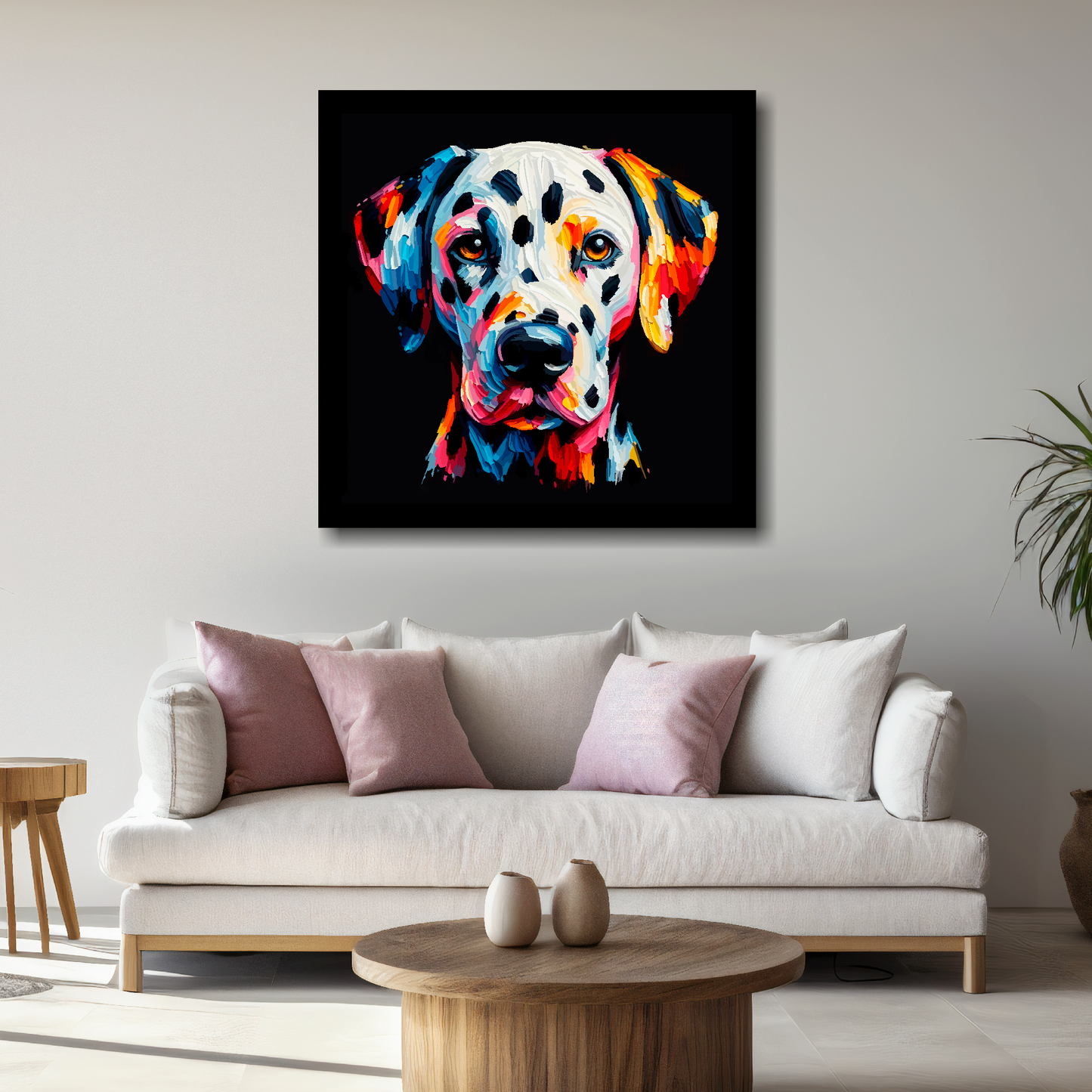 Large Dalmatian portrait canvas - colourful dog wall decor UK