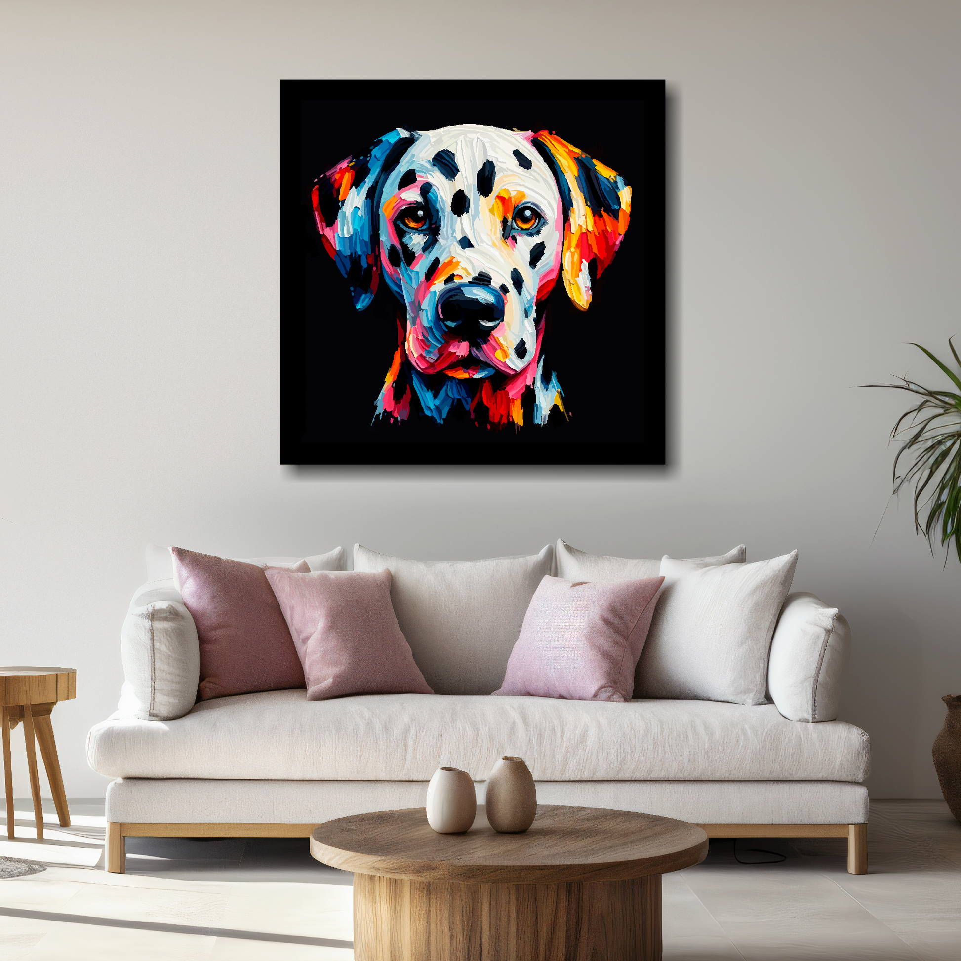 Large Dalmatian portrait canvas - colourful dog wall decor UK