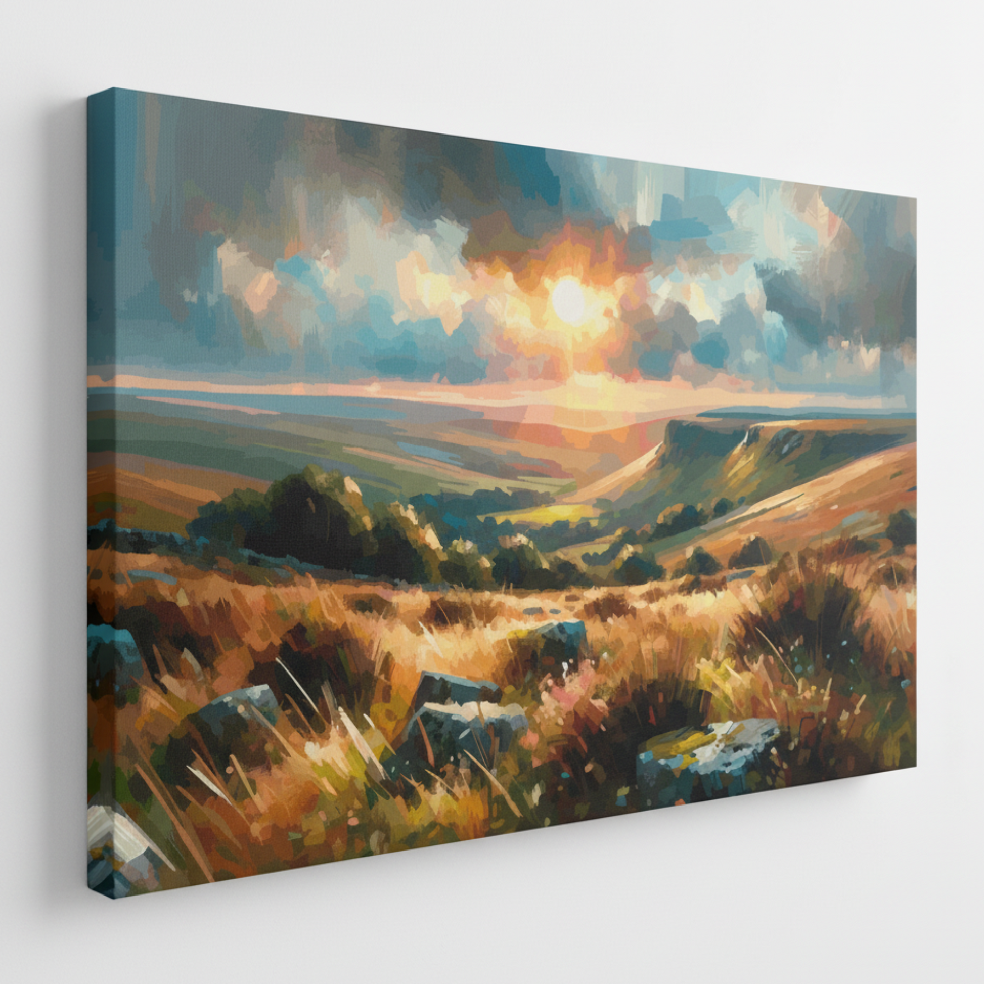 Colourful Dartmoor landscape canvas print - UK made abstract countryside wall art