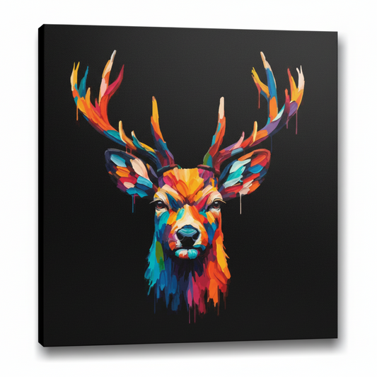 Colourful Deer wildlife portrait canvas print - UK made abstract animal wall art black background