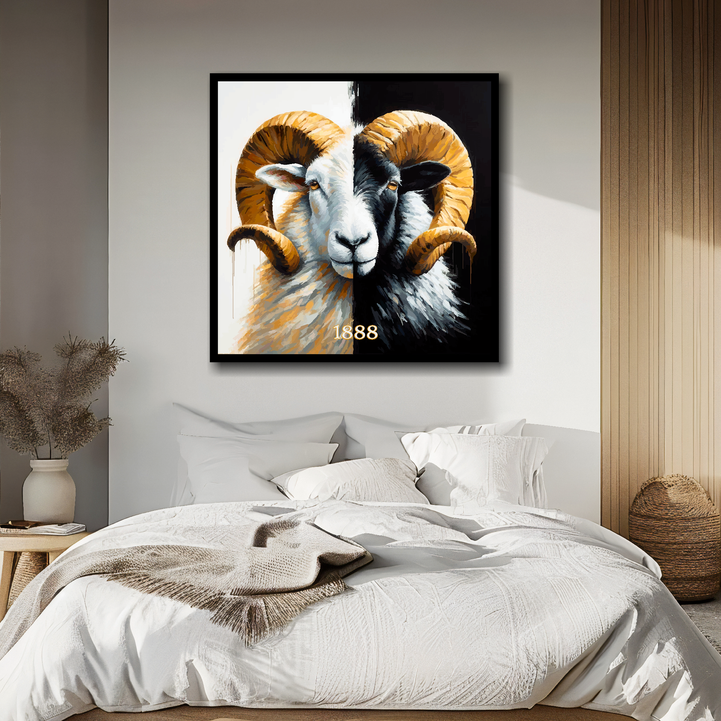 Derby County inspired canvas above bed - colourful UK football wall decor for bedrooms
