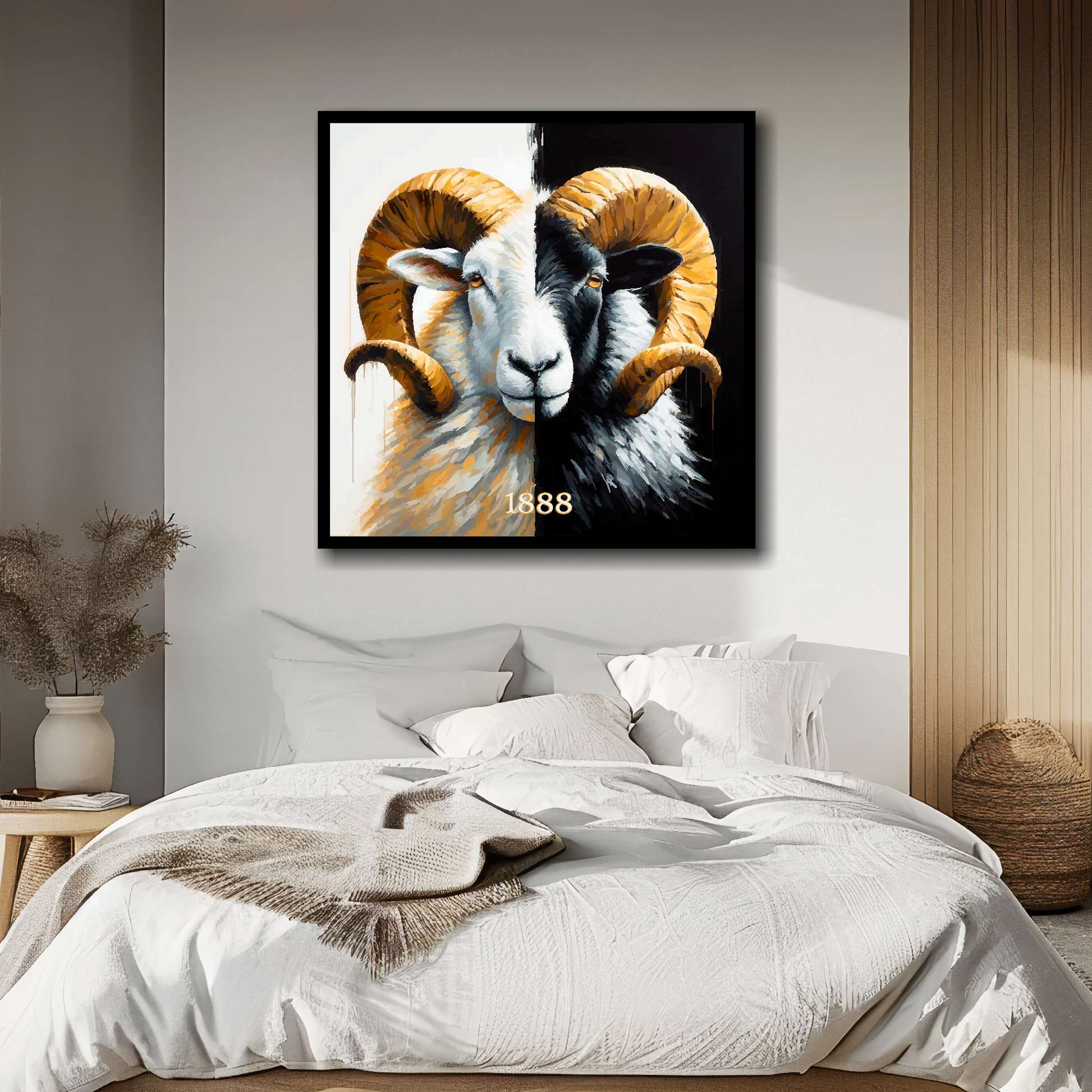 Derby County inspired canvas above bed - colourful UK football wall decor for bedrooms
