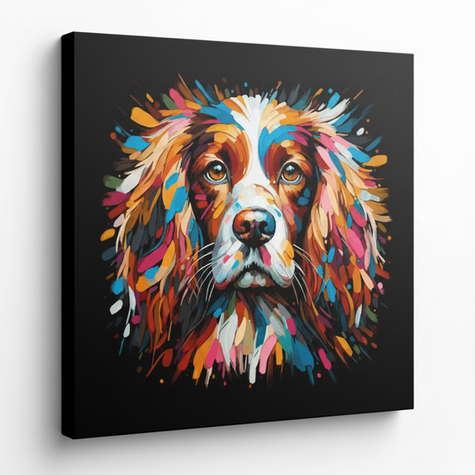 Colourful English Springer Spaniel dog portrait canvas print - UK made abstract pet wall art black background