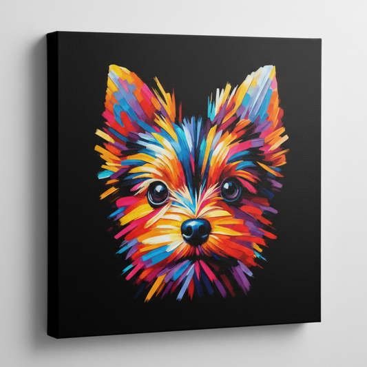 Colourful English Toy Terrier dog portrait canvas print - UK made abstract pet wall art black background