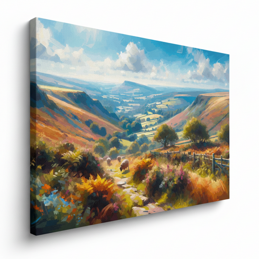 Colourful Exmoor landscape canvas print - UK made abstract countryside wall art 
