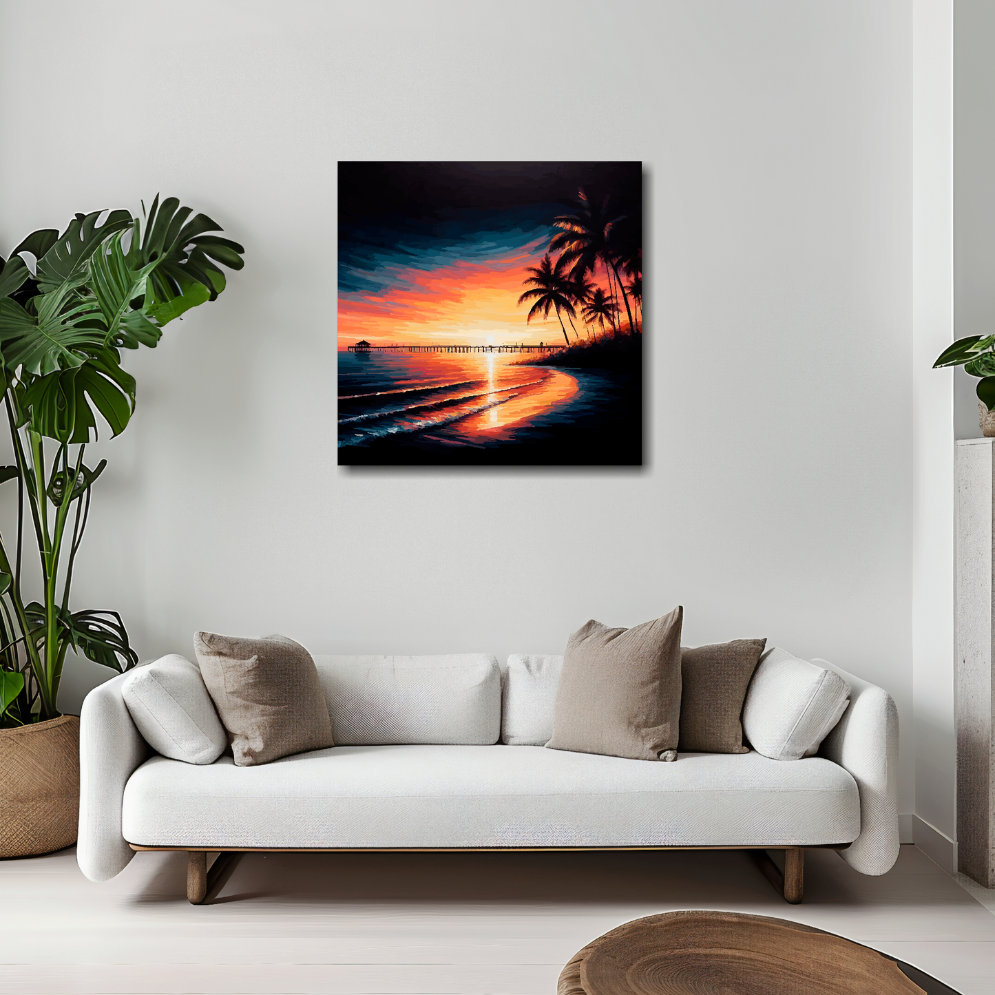 Florida sunset canvas 20x20 inches above white sofa - vibrant landscape wall art UK