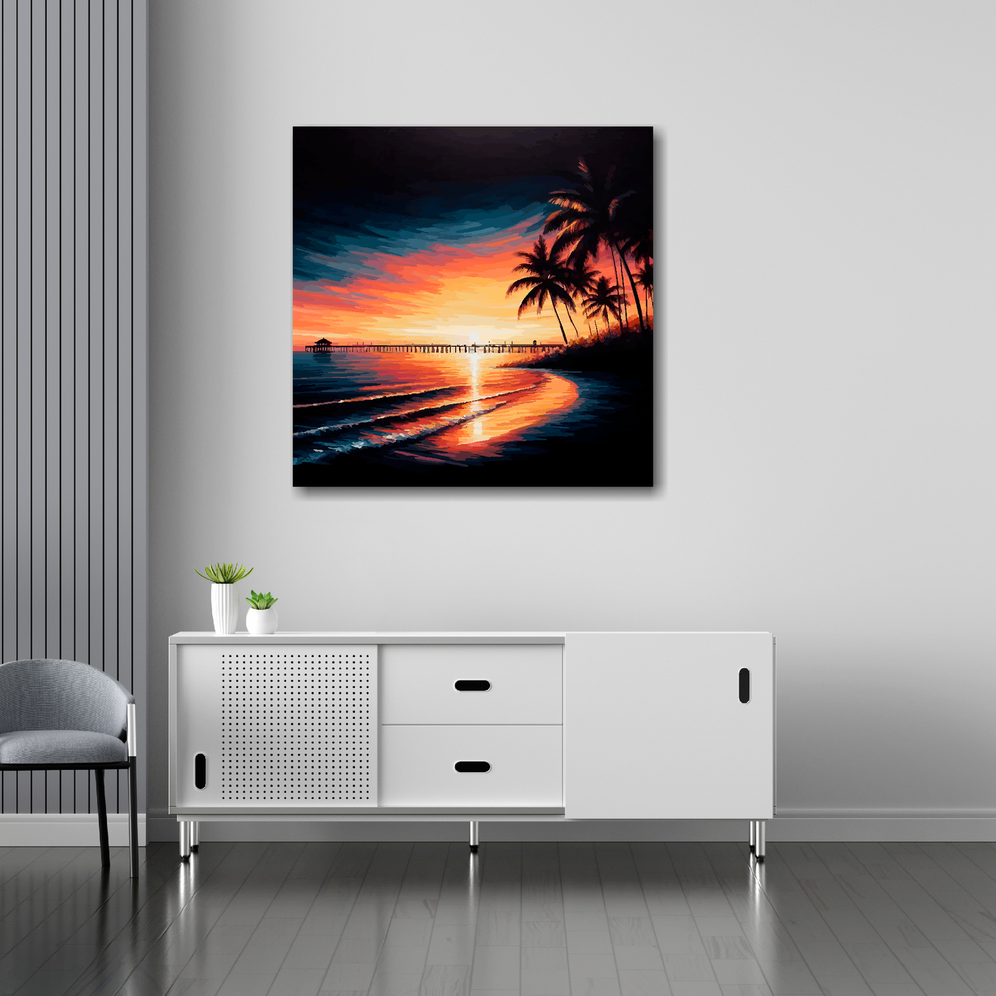 Florida sunset canvas 30x30 inches above sideboard - large colourful landscape art UK made
