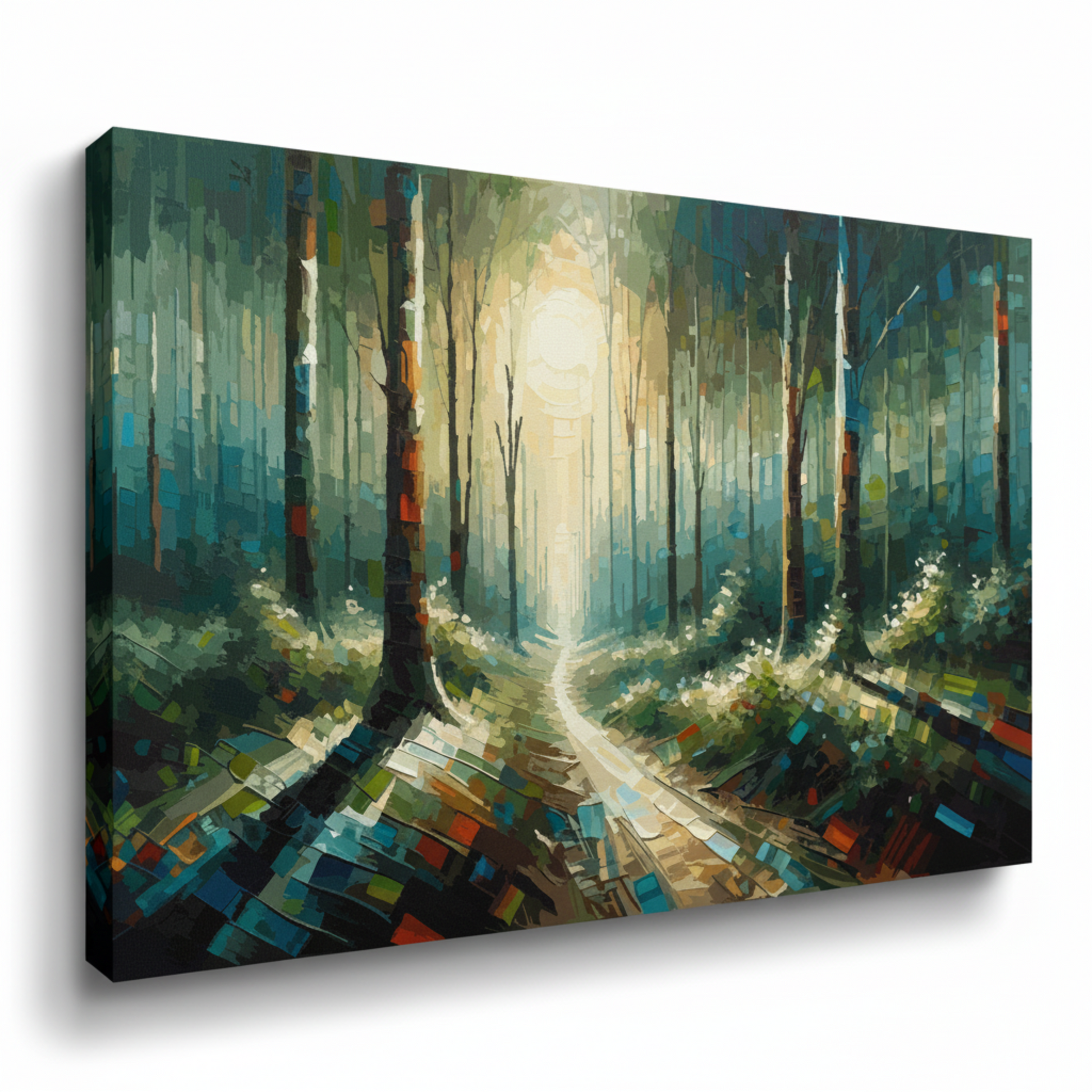 Colourful forest path landscape canvas print - UK made abstract scenic wall art