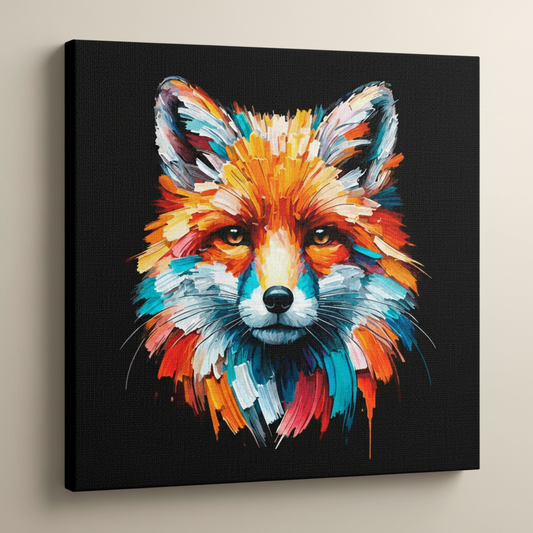 Colourful Fox wildlife portrait canvas print - UK made abstract animal wall art black background