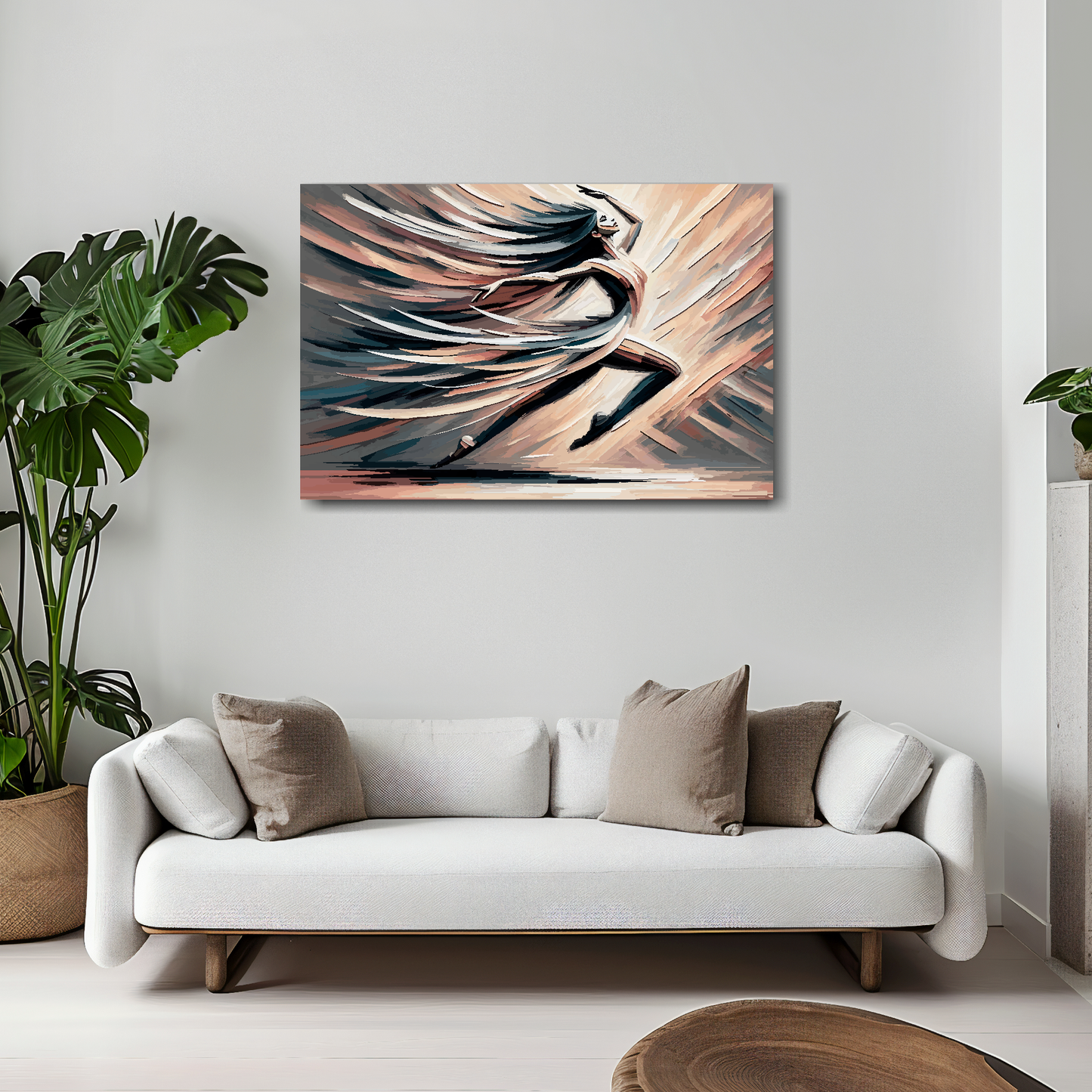 Free to dance canvas 30x20 inches above white sofa - vibrant dance wall art UK