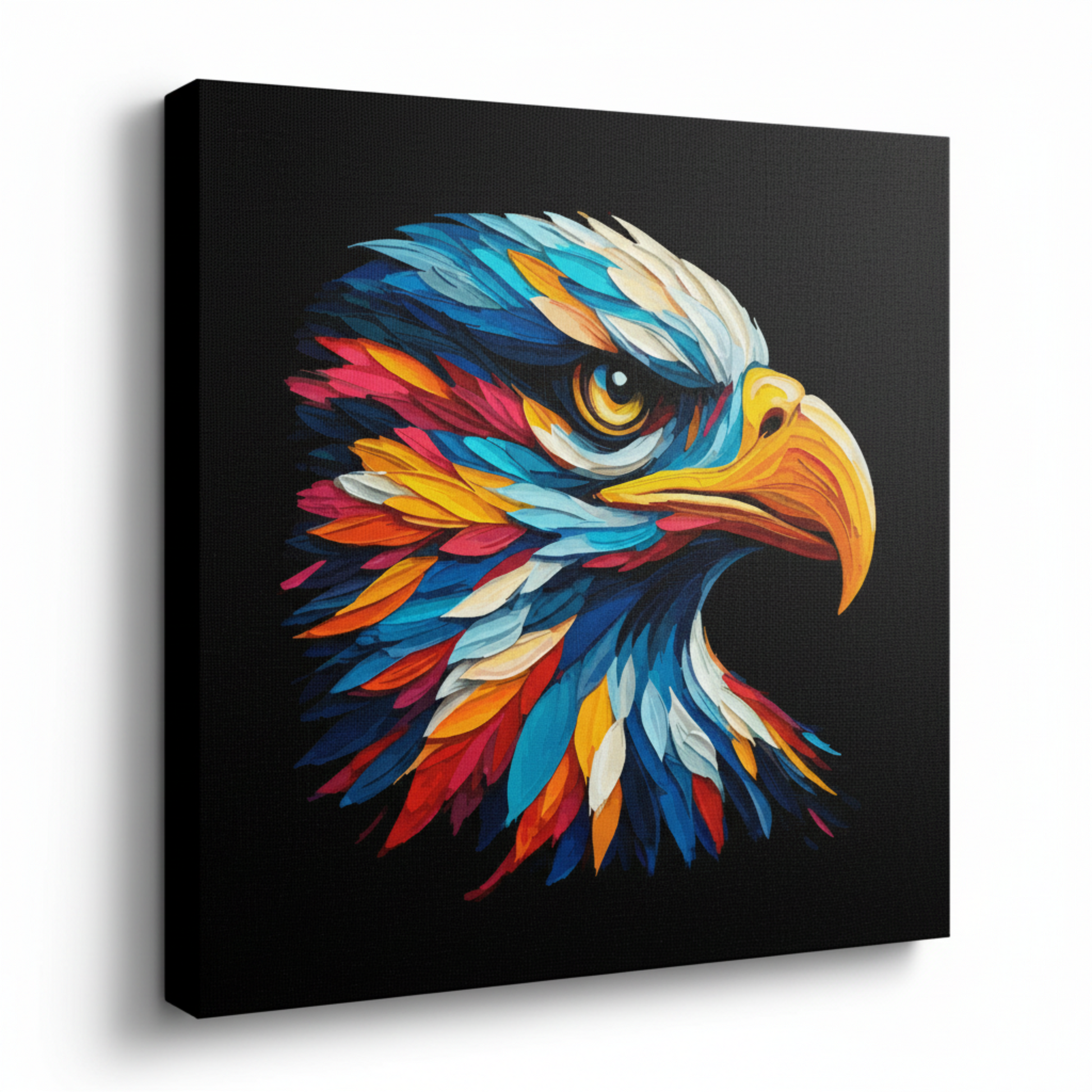 Colourful Golden Eagle bird portrait canvas print - UK made abstract wildlife wall art black background