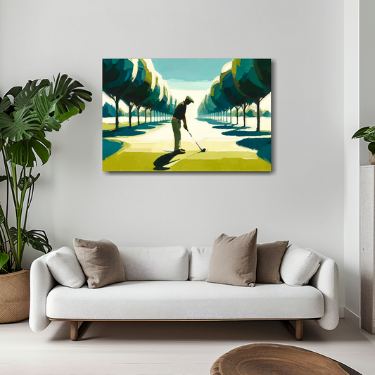 Golf is hard canvas 30x20 inches above white sofa - vibrant sports wall art UK