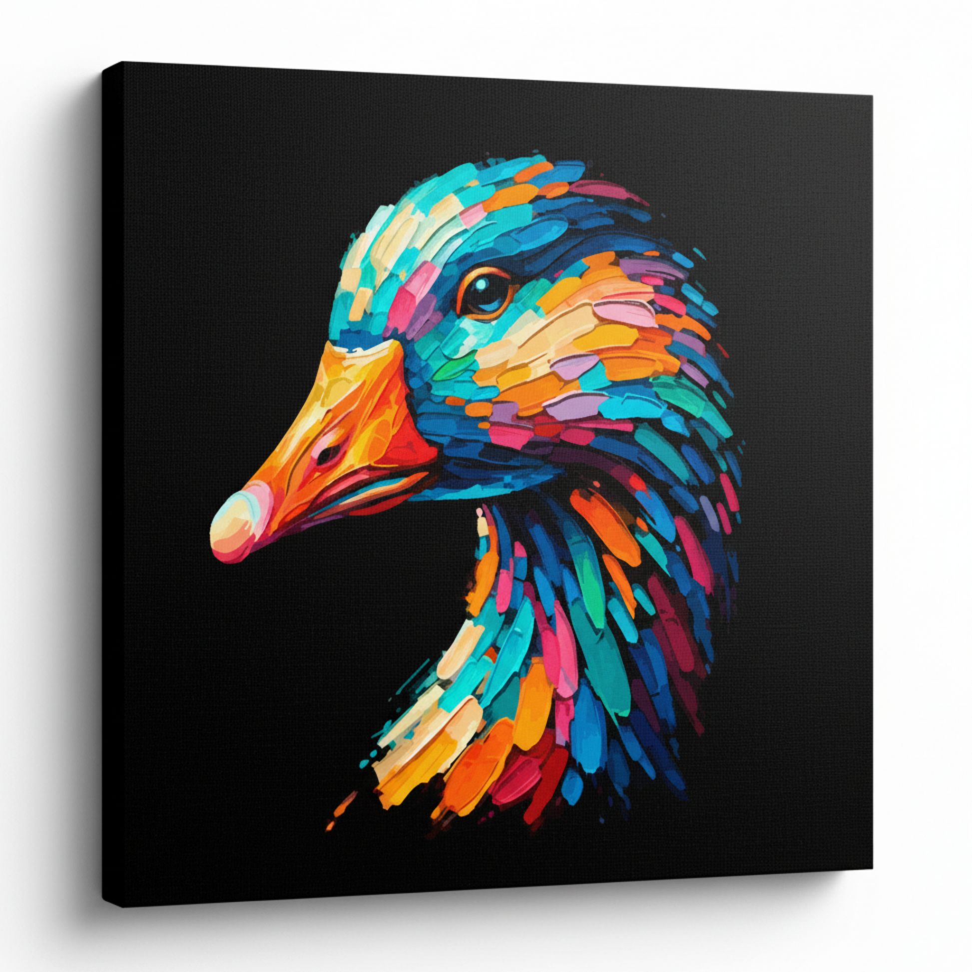 Colourful Goose bird portrait canvas print - UK made abstract wildlife wall art black background