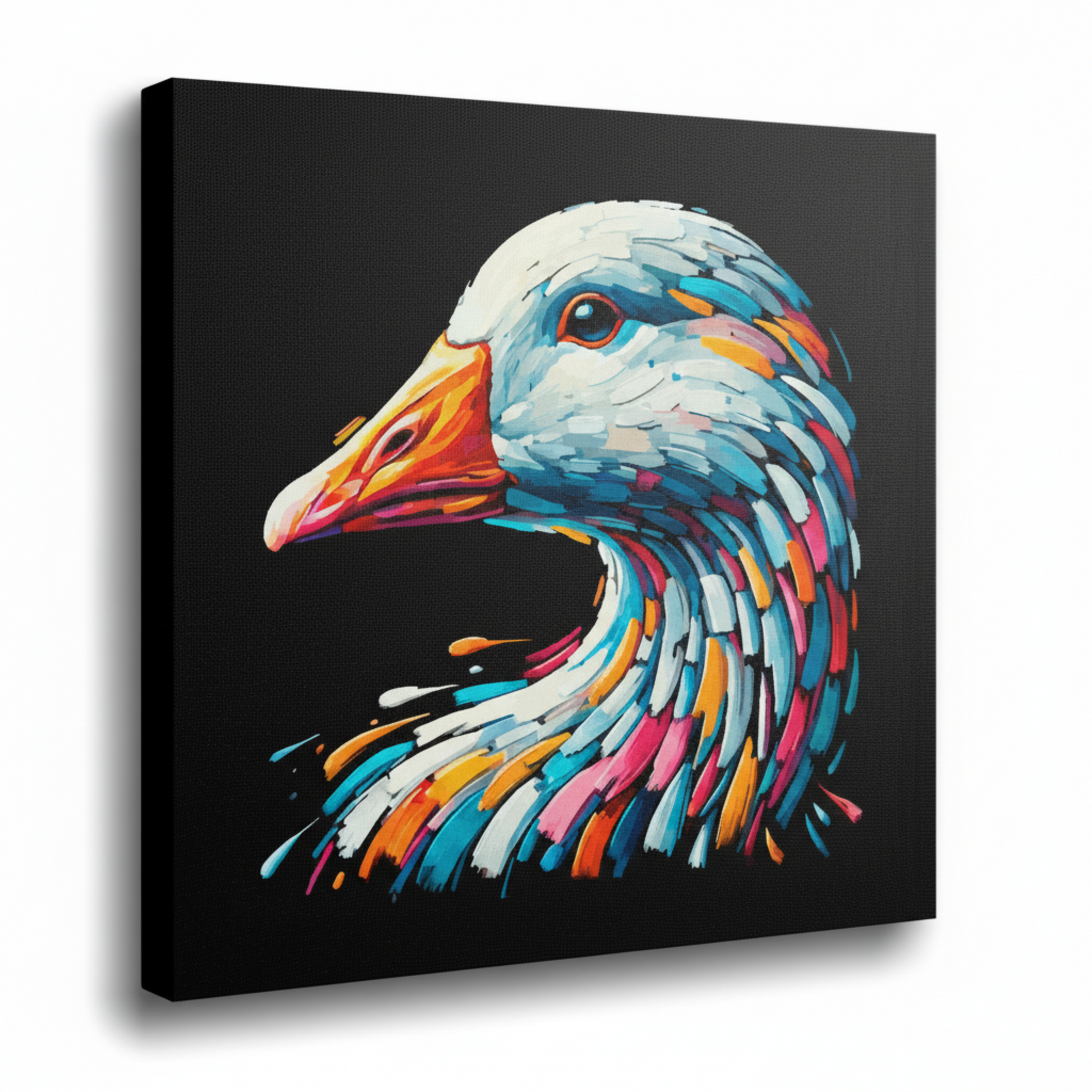 Large canvas wall art - A vibrant multi-coloured head portrait of a Goose. Available in 3 large sizes.