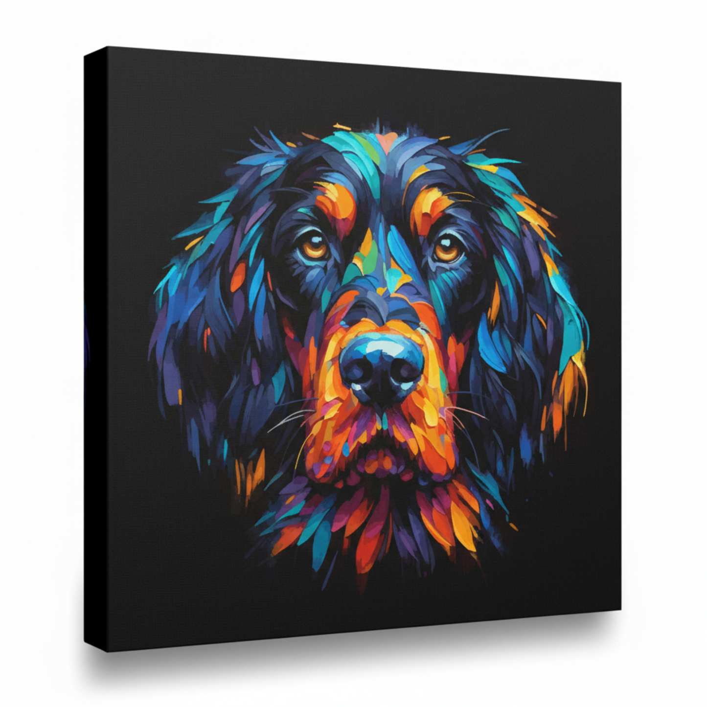 Colourful Gordon Setter dog portrait canvas print - UK made abstract pet wall art black background