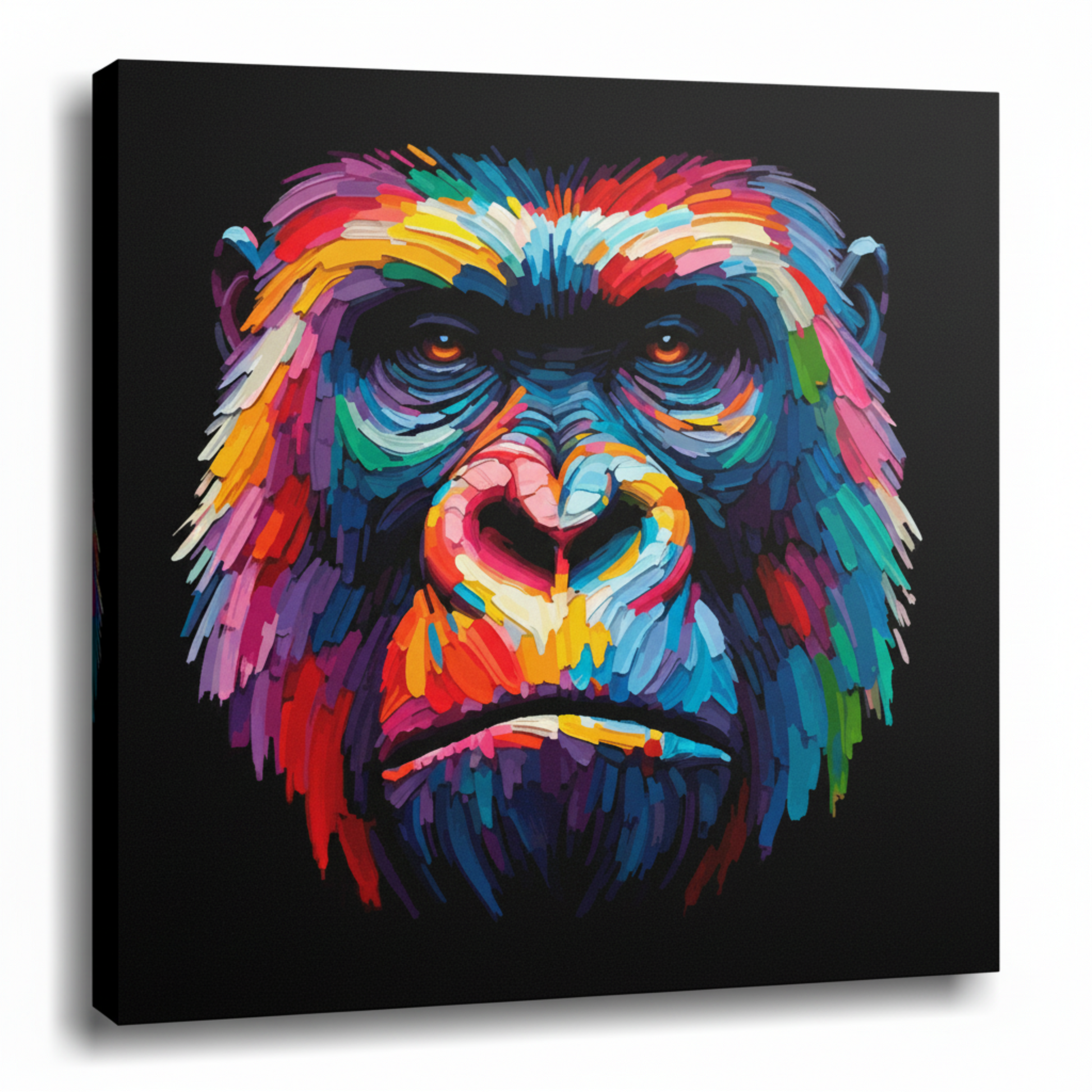 Colourful Gorilla wildlife portrait canvas print - UK made abstract animal wall art black background