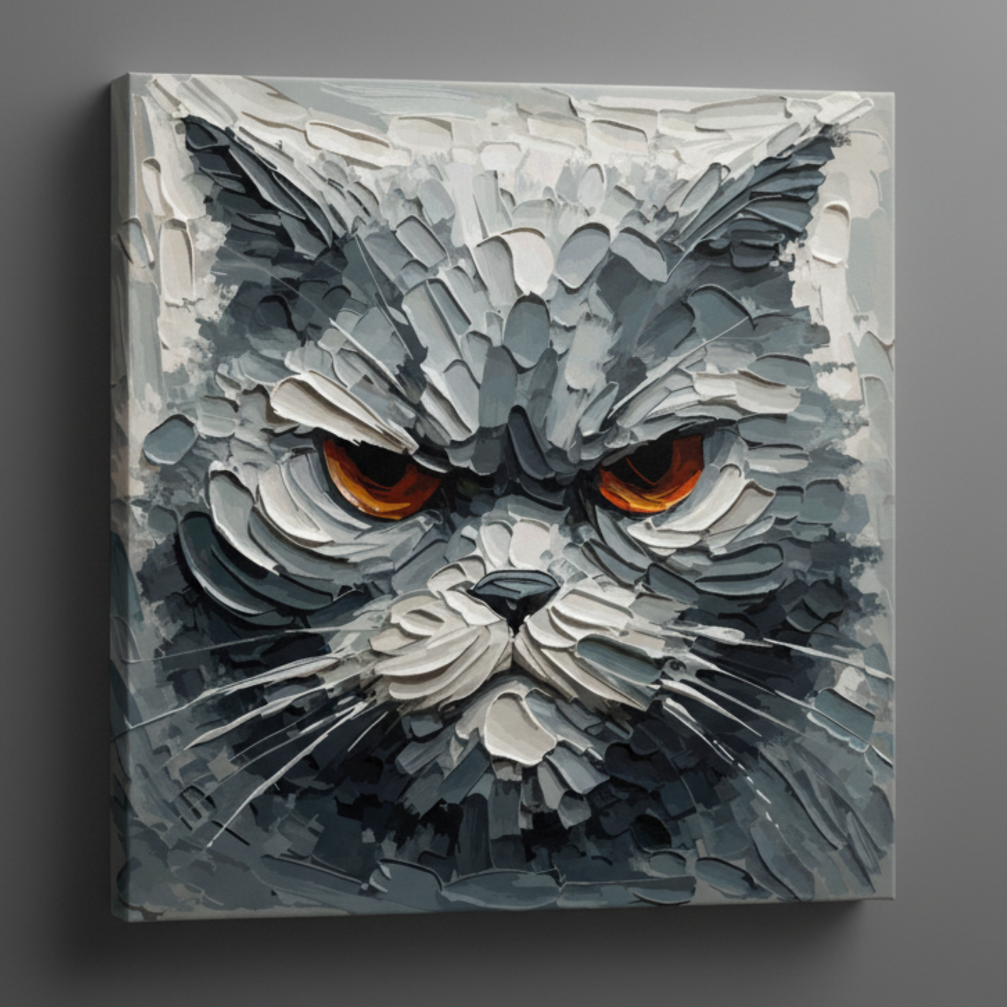 Grumpy grey cat portrait canvas print - UK made abstract pet wall art