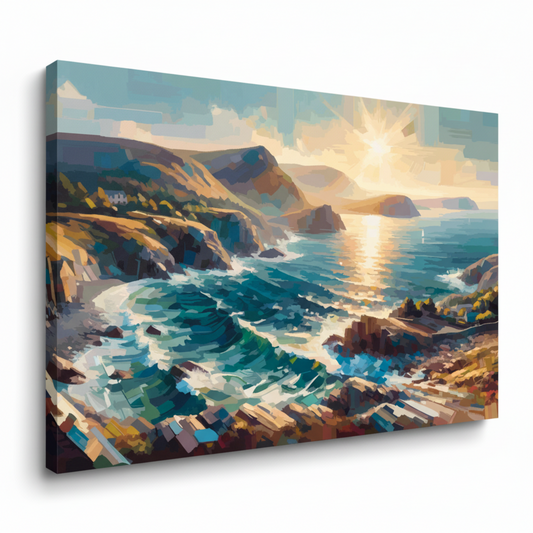 Colourful Gwynedd coast landscape canvas print - UK made abstract Welsh coastal wall art