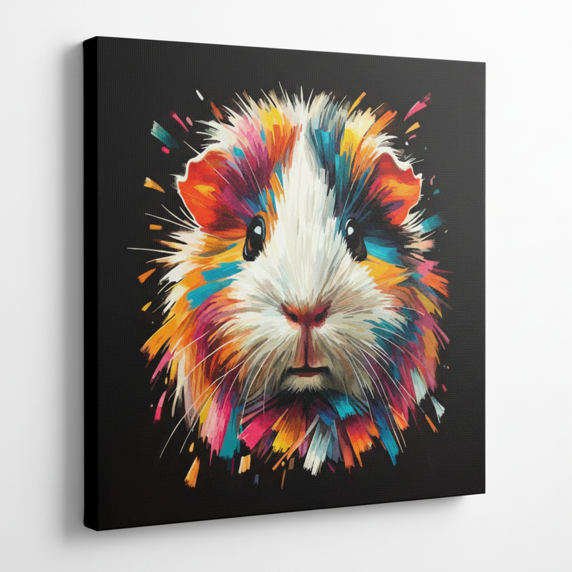 Colourful Hamster pet portrait canvas print - UK made abstract animal wall art black background
