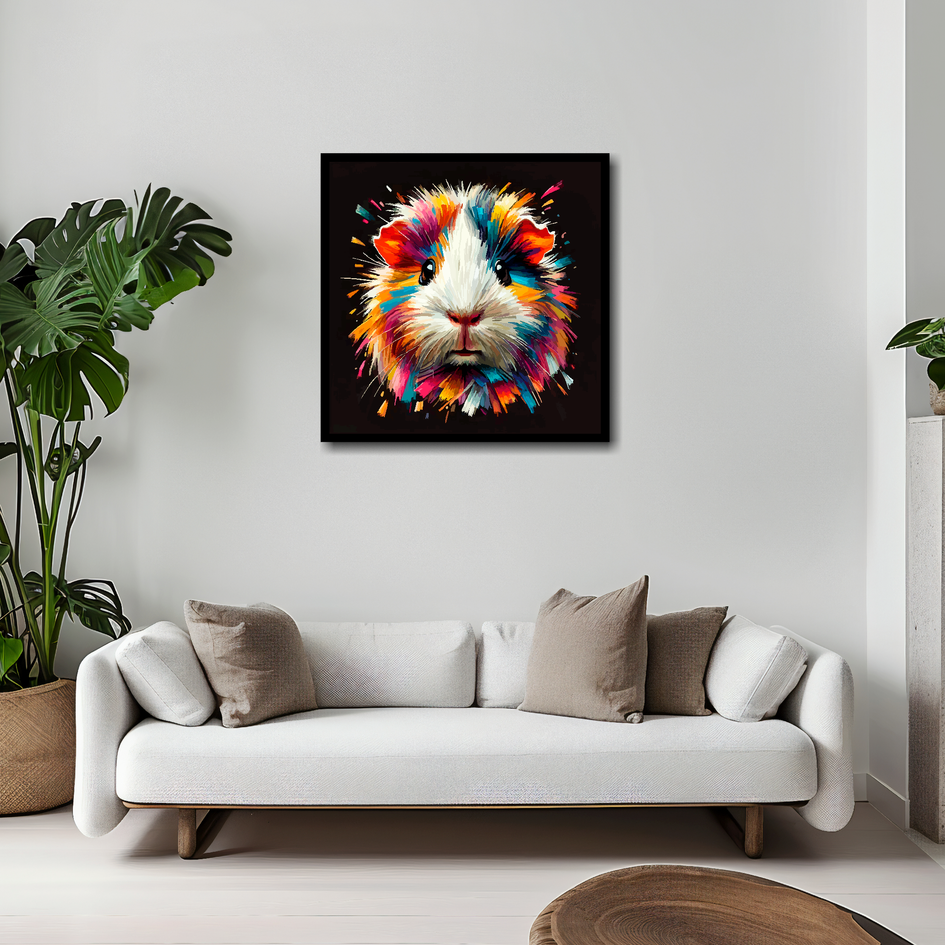 Hamster canvas 20x20 inches above white sofa - vibrant pet portrait wall art UK