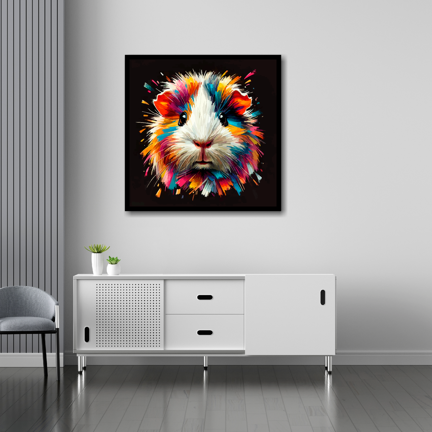 Hamster canvas 30x30 inches above sideboard - large colourful pet portrait UK made