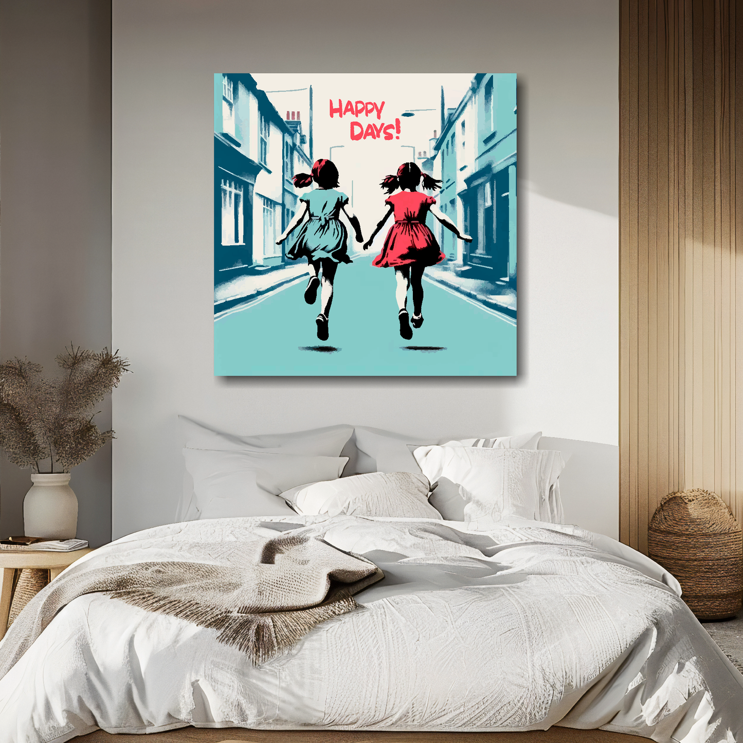 Girl best friends canvas above bed - colourful friendship wall decor for UK bedrooms
