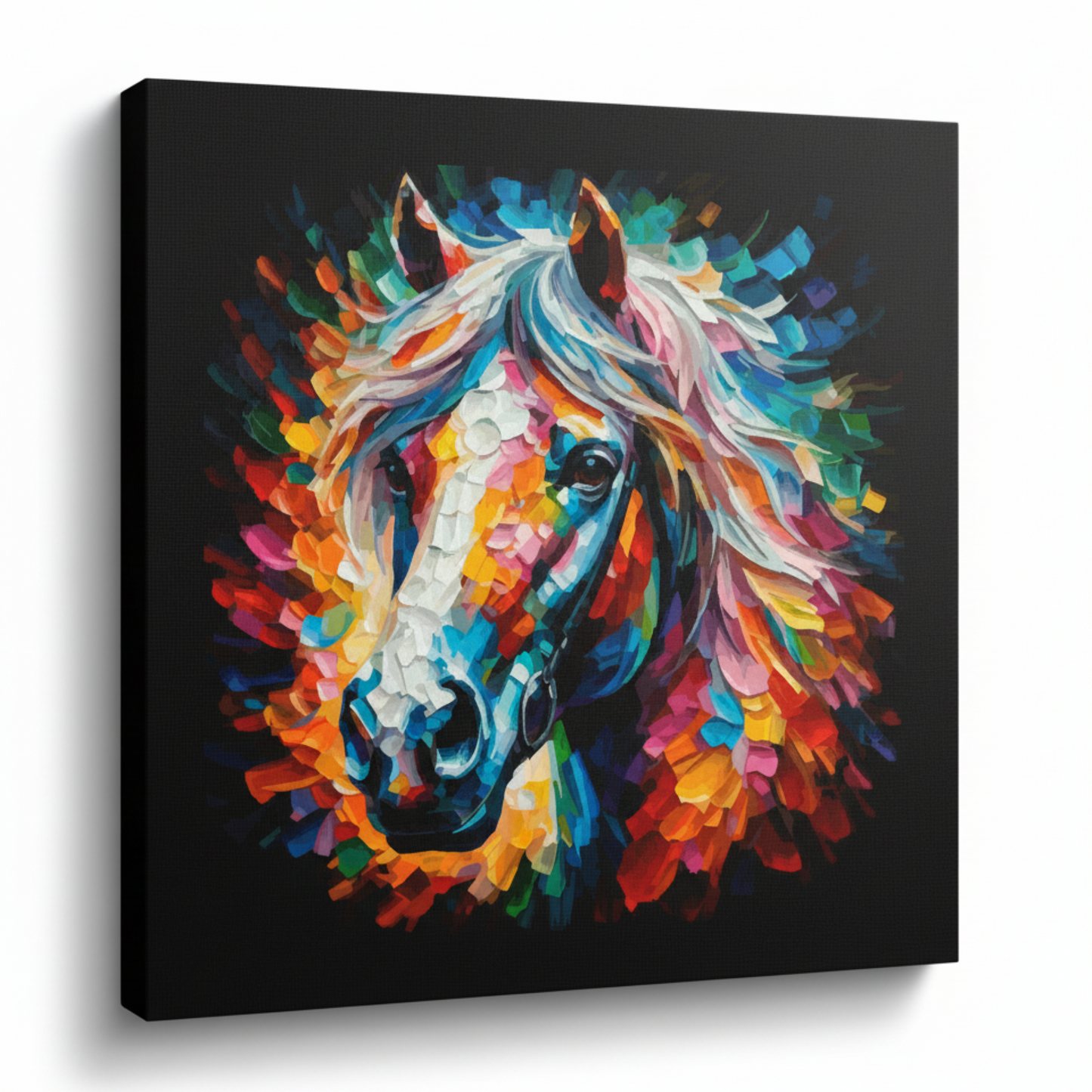 Colourful Horse farm animal portrait canvas print - UK made abstract wall art black background