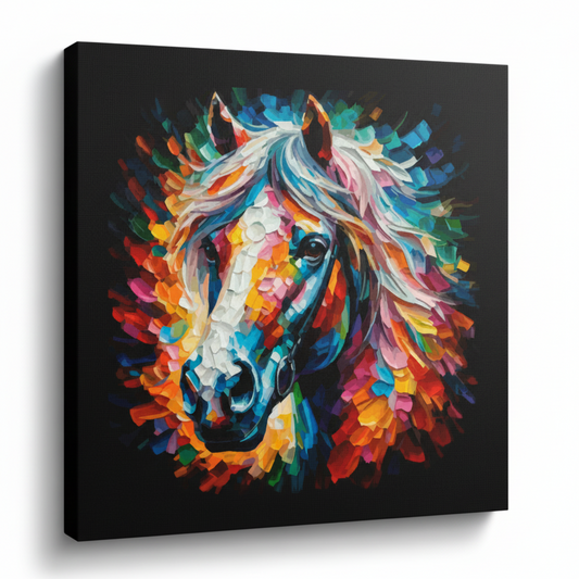 Colourful Horse farm animal portrait canvas print - UK made abstract wall art black background