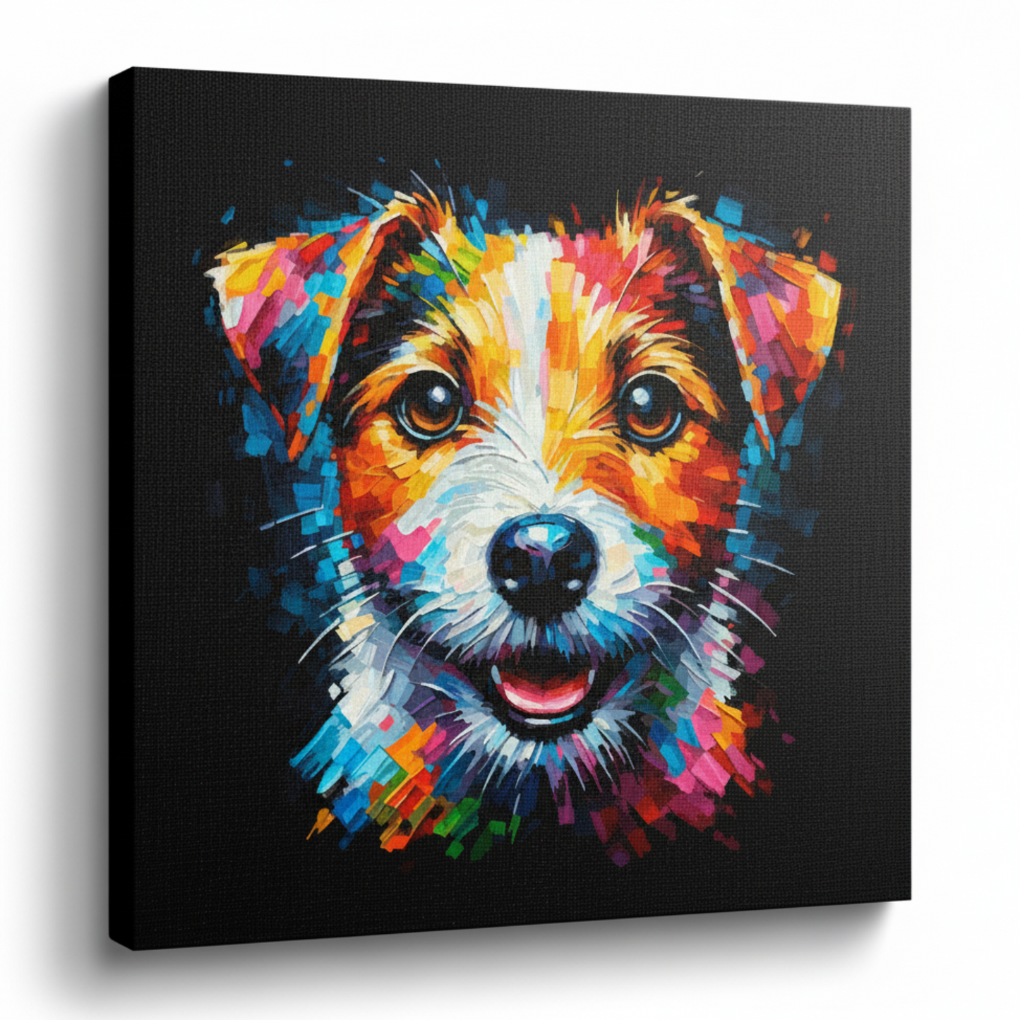Colourful Jack Russell Terrier dog portrait canvas print - UK made abstract pet wall art black background