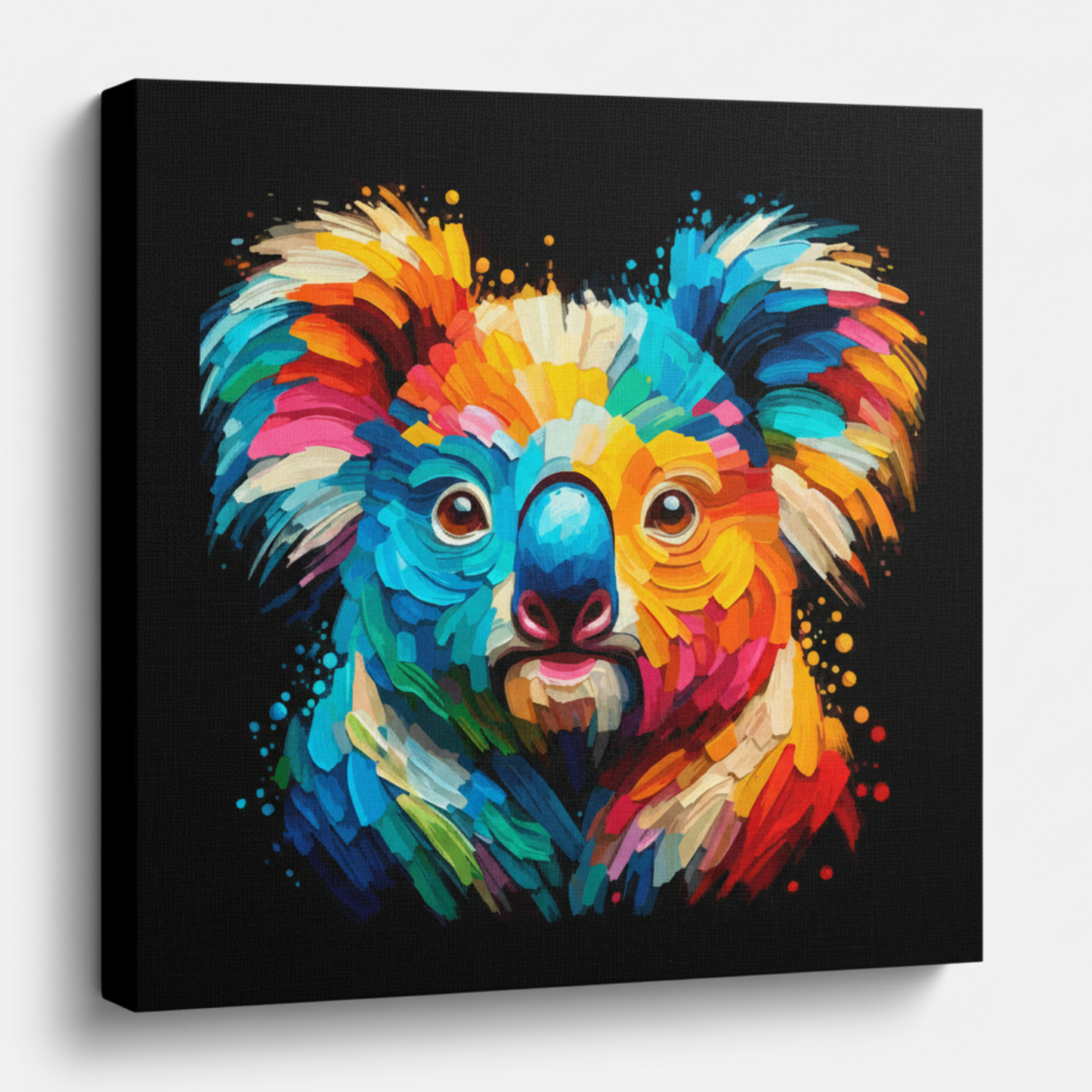 Colourful Koala Bear wildlife portrait canvas print - UK made abstract animal wall art black background