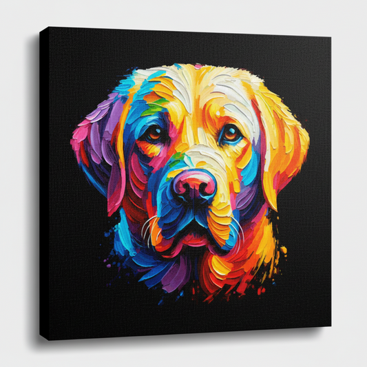 Colourful Labrador Retriever dog portrait canvas print - UK made abstract pet wall art black background